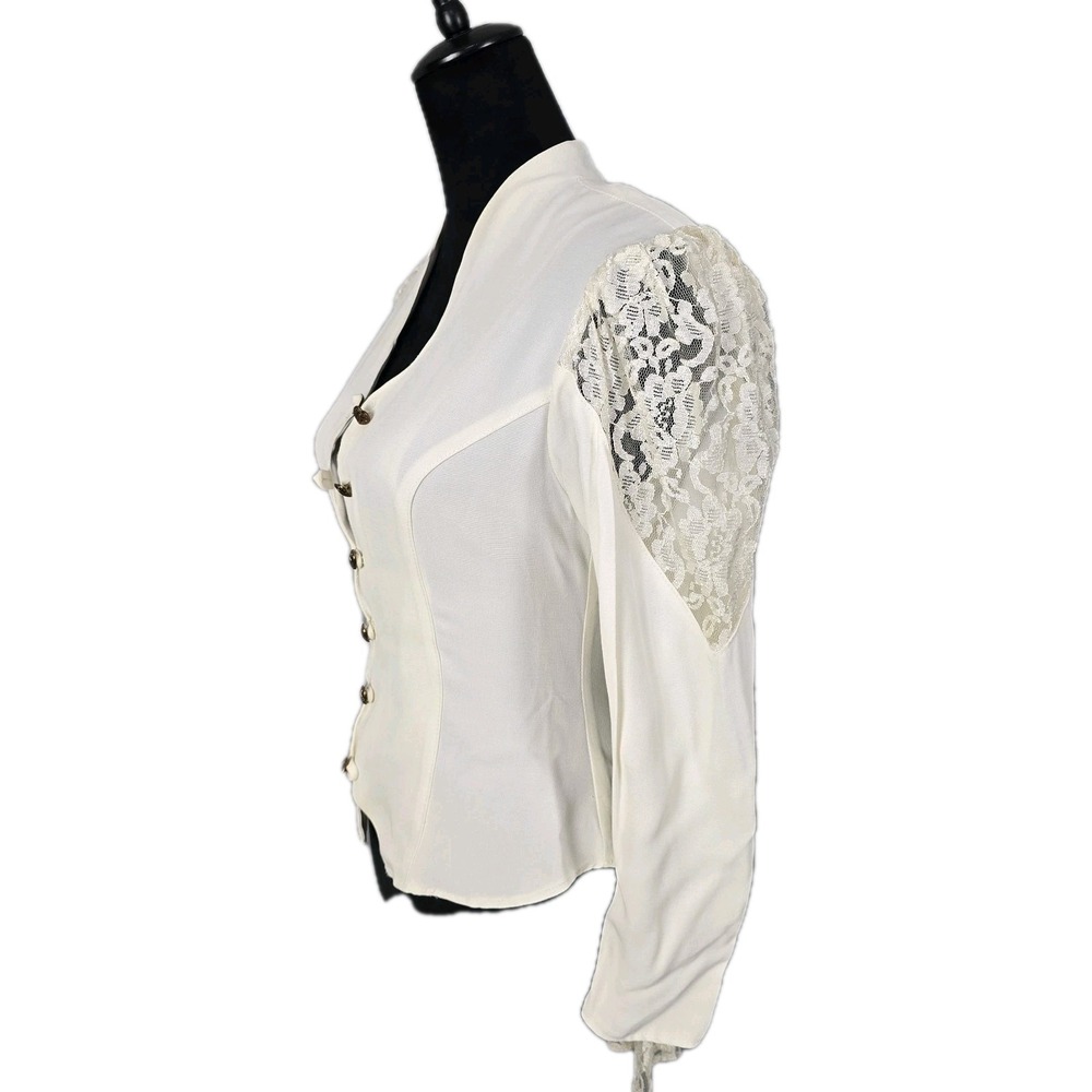 Vintage Victorian Lace Peplum Blouse Womens XS/S Cream Boho Bridal Romantic - Picture 3 of 13